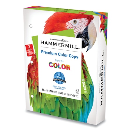 Hammermill Premium Color Copy Print Paper, 100 Bright, 3-Hole, 28 lb Bond Weight, 8.5 x 11, Photo White, 4000PK HAM102500